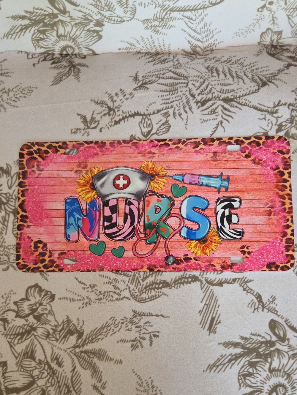 New Pink Leopard Print Nurse Vanity License Plate Front Car Tag